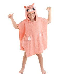 Denokids Cat Girl Pink Towel Poncho