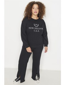 Trendyol Curve Black Crew Neck Printed Knitted Tracksuit Set