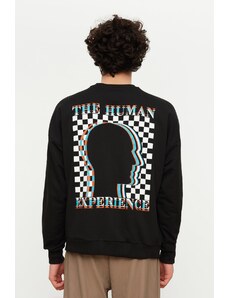 Trendyol Black Oversize/Wide Cut Crew Neck Long Sleeve Printed Sweatshirt