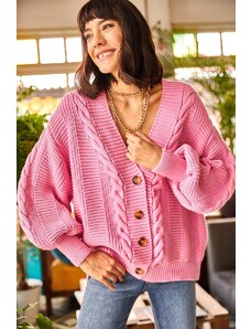 Olalook Dámský růžový pletený svetr s hustými vlasy