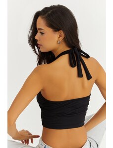 Cool & Sexy Women's Black Halterneck Crop Top