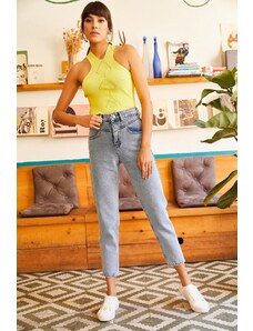 Olalook Dámské modré pasy Detail Mom Jeans