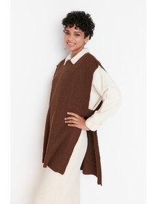 Trendyol Brown Side Slit Detailed Knitwear Sweater