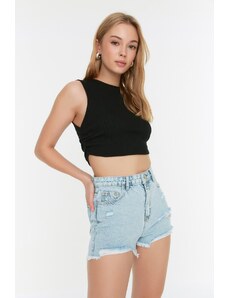 Trendyol Light Blue Ripped Denim Shorts