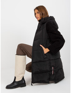 Fashionhunters Černá péřová vesta s kapucí a prošíváním
