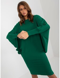 Fashionhunters Tmavě zelené dámské netopýří šaty z viskózy