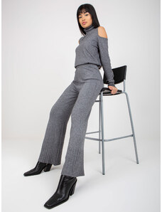 Fashionhunters Tmavě šedé široké pletené kalhoty s viskózou