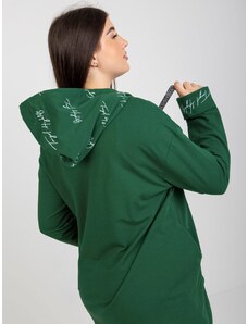 Fashionhunters Tmavě zelená velká mikina na zip s textem