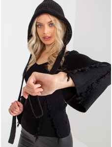 Fashionhunters Klasický černý svetr s žebrovaným výstřihem