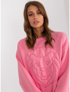 Fashionhunters Oversize růžová vycpaná mikina bez kapuce