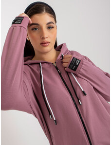 Fashionhunters Prašně růžová plus size mikina na zip s potiskem na zádech