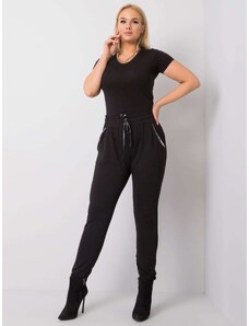 Fashionhunters Černé bavlněné kalhoty plus velikosti