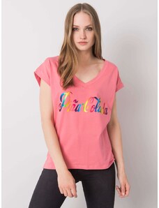 Fashionhunters Růžové tričko s barevným potiskem