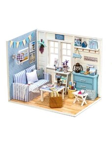 DIY KX6994 Dřevěný domeček pro panenky modrá