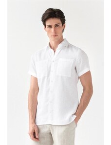Magic Linen Lněná košile PORTLAND s krátkým rukávem v bílé barvě Velikost: XL