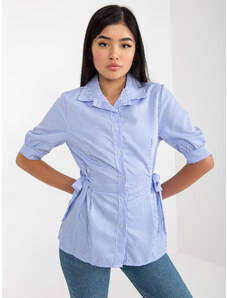Fashionhunters Dámská pruhovaná košile se zavazováním - modrá