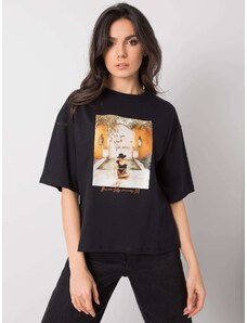 Fashionhunters Černé bavlněné tričko s potiskem