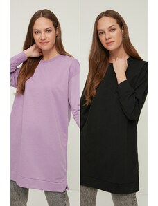 Trendyol Black-Lilac 2 Pack Crew Neck Basic Knitted Sweatshirt