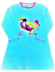 KUGO-Dívčí noční košile dlouhý rukáv TIK TOK tyrkysová