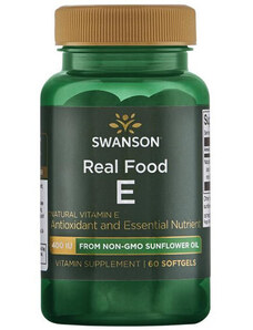Swanson Real Food E from Non-GMO Sunflower Oil 60 ks, gelové tablety, 400 IU (268 mg)