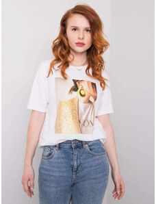 Fashionhunters Dámské bílé tričko s potiskem a aplikací