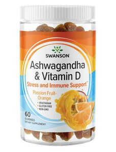 Swanson Ashwagandha & Vitamin D Mučenka - Pomeranč, 60 ks, gummies