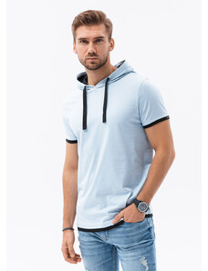 Ombre Clothing Pánské tričko s kapucí - světle nebesky modrá S1376