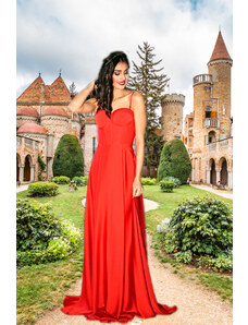 EVA & LOLA Maturitní saténové Šaty EMMA zářivě červené Barva: Červená,
