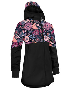 Unuo, Dívčí softshellový kabát s fleecem Street, Černá, Kouzelné květiny