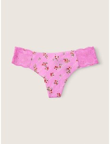 Victoria's Secret PINK Bezešvé kalhotky tanga s krajkou No-Show Thong Pink Bloom