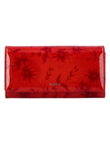 PATRIZIA Luxusní větší dámská kožená peněženka Samantha, červená laková s květy