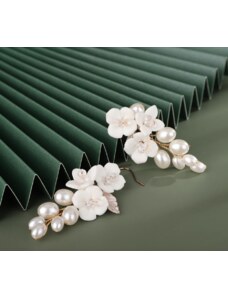 B-TOP Slavnostní květinové náušnice s perlami