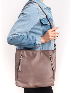Beige women's handbag with decorative Shelvt zippers
