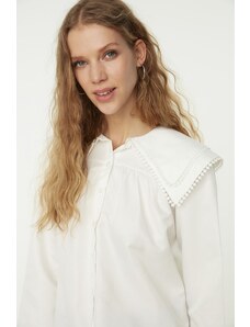 Trendyol Ecru Collar Woven Shirt with Pompom Detail