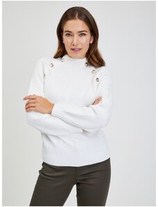 Bílý dámský žebrovaný svetr s ozdobnými knoflíky ORSAY - Dámské