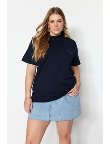 Trendyol Curve Navy Blue Collar Ribbed Boyfriend Knitted T-shirt