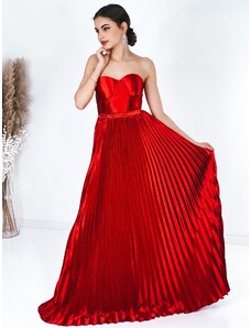 Webmoda Dámské červené saténové šaty s plisovanou sukní Marily