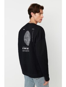 Trendyol Black Oversize/Wide Cut Crew Neck Fleece Inside Mystic Printed Sweatshirt