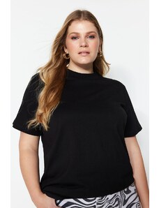 Trendyol Curve Black Boyfriend Collar Ribbed Knitted T-shirt