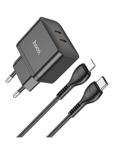 Rychlá USB-C nabíječka do sítě - Hoco, N29 Triumph PD35W/QC3.0 Black + Lightning kabel