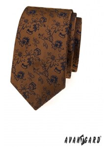 Hnědá slim kravata s květinami Avantgard 571-22303