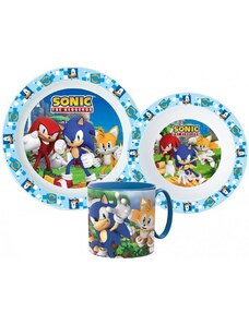 Stor Sada plastového nádobí s hrnečkem pro děti - motiv Ježek Sonic - 3 díly