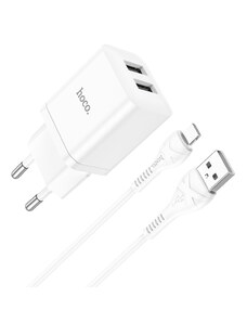 Nabíjecí USB adaptér do sítě - Hoco, N25 Maker White + Lightning kabel