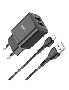 Nabíjecí USB adaptér do sítě - Hoco, N25 Maker Black + Lightning kabel