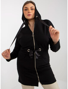 Fashionhunters Černá dlouhá mikina na zip plus velikosti s lemem