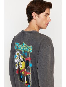 Trendyol Anthracite Relaxed Crew Neck Faded/Faded Effect Sweatshirt