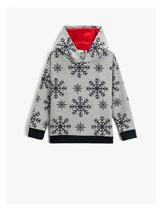 Koton Christmas Theme Snowflake Print Hooded Sweatshirt