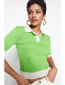 Trendyol Green Color Block Polo Neck Knitwear Blouse