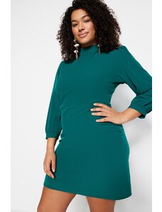 Mini tkané šaty Trendyol Curve Emerald Green A-line