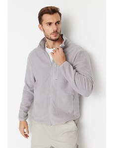 Trendyol Men's Gray Regular/Normal Fit Zipper Detail High Neck Warm Thick Fleece Sweatshirt